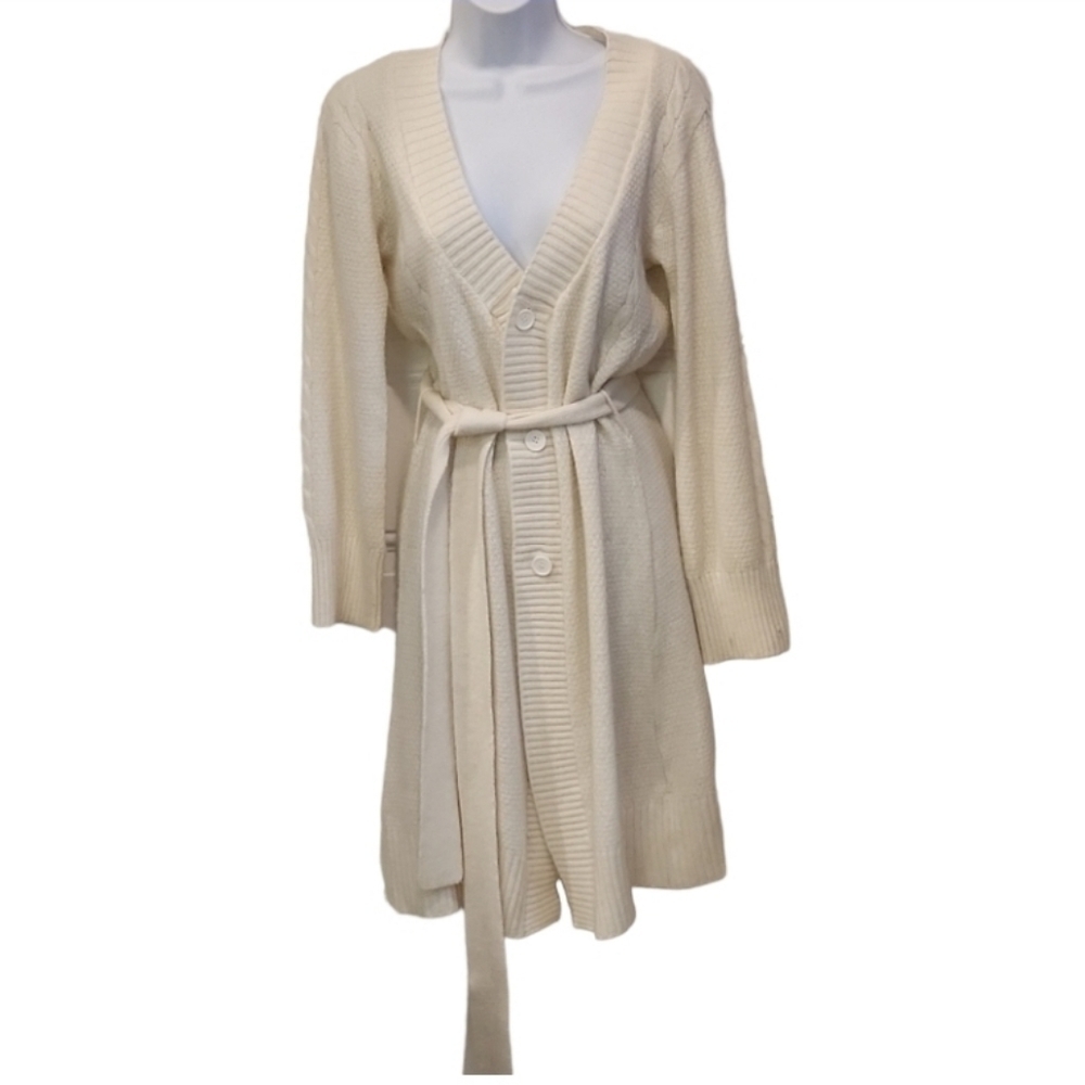 𝅺bette Paige Cable Knit Belted Duster Sweater